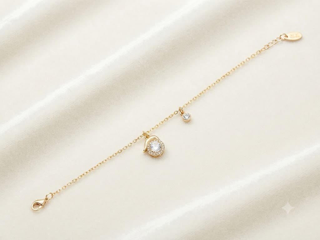 Pave Halo & Solitaire fish Charm Gold Bracelet