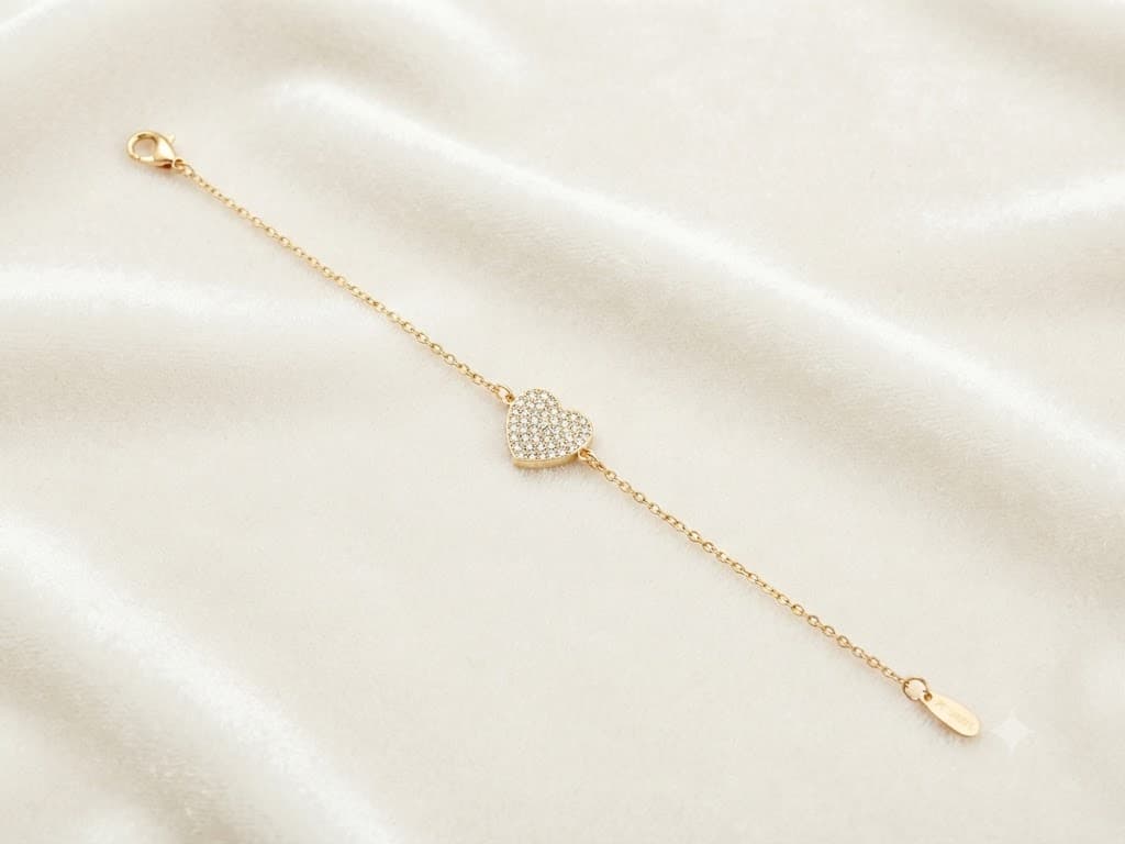 Pave Crystal Heart Charm Bracelet
