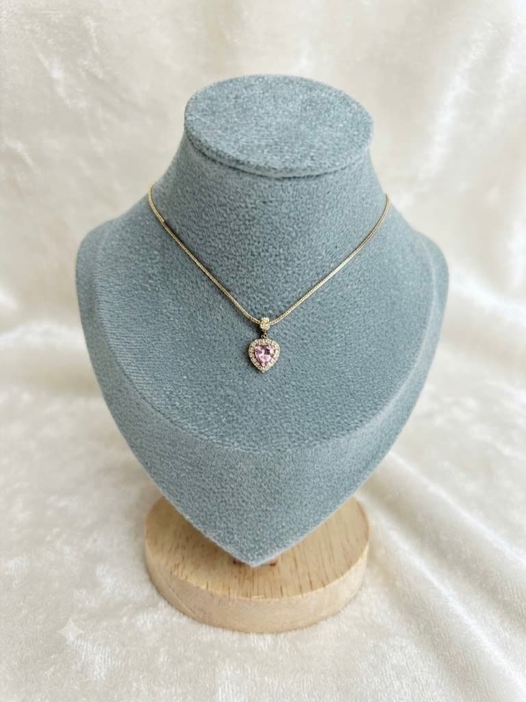 Pink Heart Halo Pendant Necklace