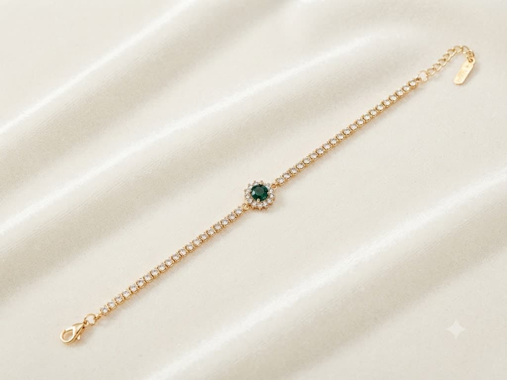 Emerald Green Halo Tennis Bracelet