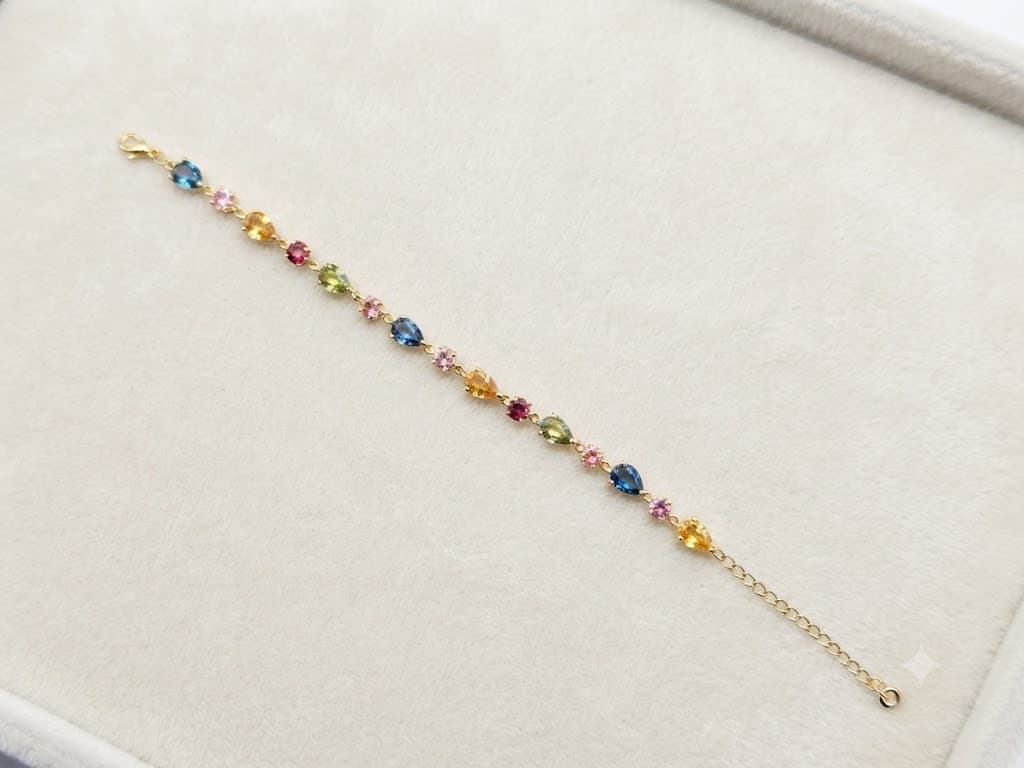 Gilded Multi-Gemstone Teardrop & Round Station Bracelet