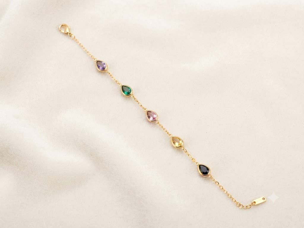 Multi-Gemstone Pear-Cut Gold Station Bracelet