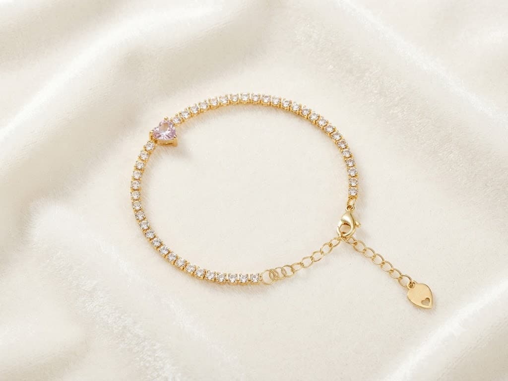 Pink Heart Accent Tennis Bracelet